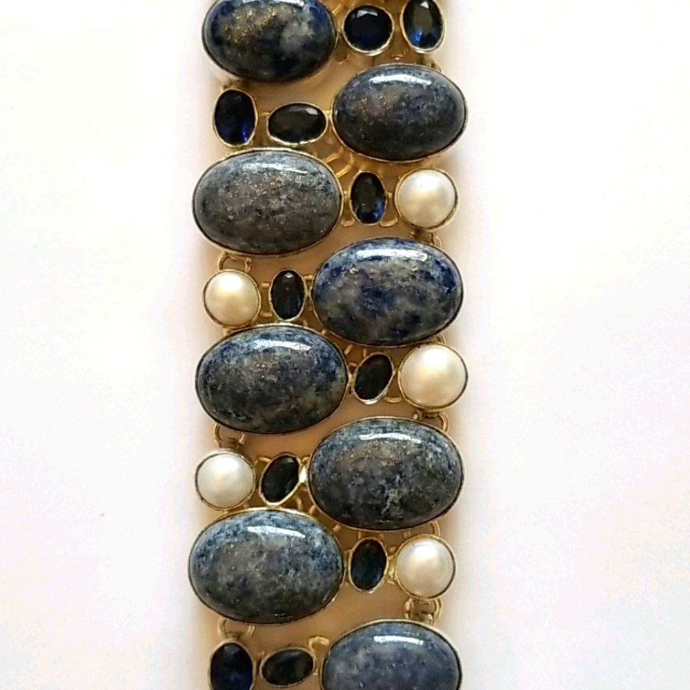 Sterling lapis pearl blue saphire large bracelet